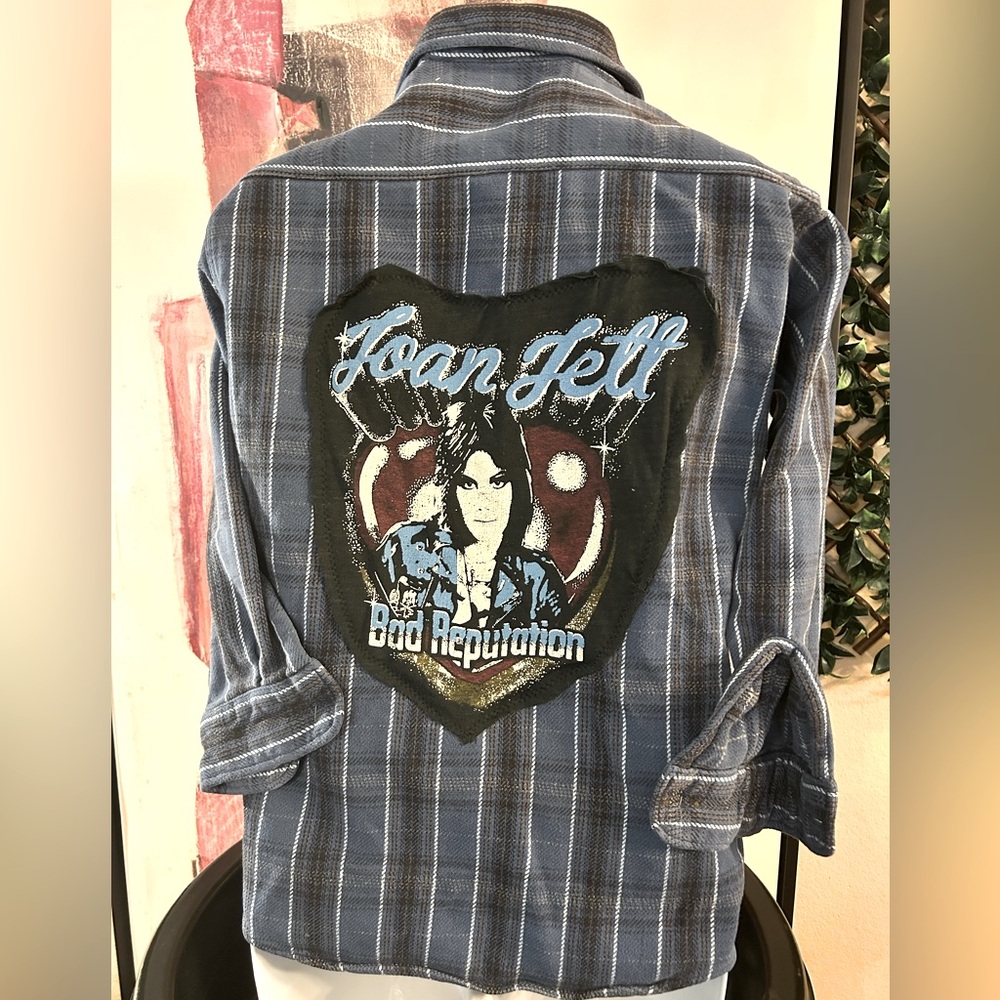 UPCYCLED one of a kind Joan Jett Rocker Music Patch Shirt